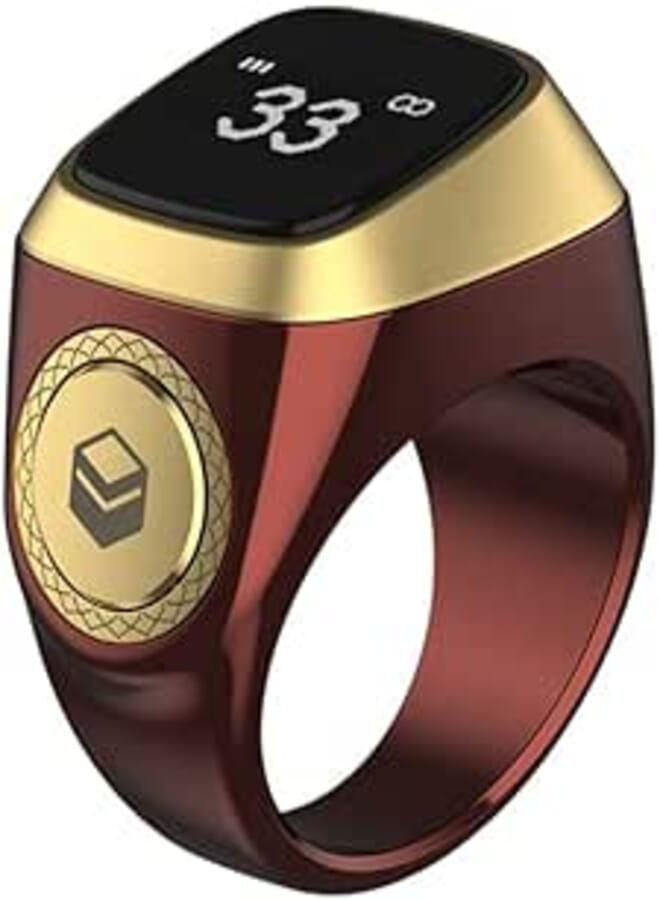 ULHYC iQIBLA Smart Tasbih Zikr Ring, Muslim Prayer, Prayer timing reminder, OLED display, Tasbih Counter, Smart Ring, Wearable Technology, Waterproof (Brown 20mm)